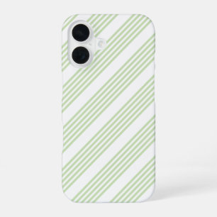 Bleek groen en wit vijf strepen patroon iPhone 16 hoesje