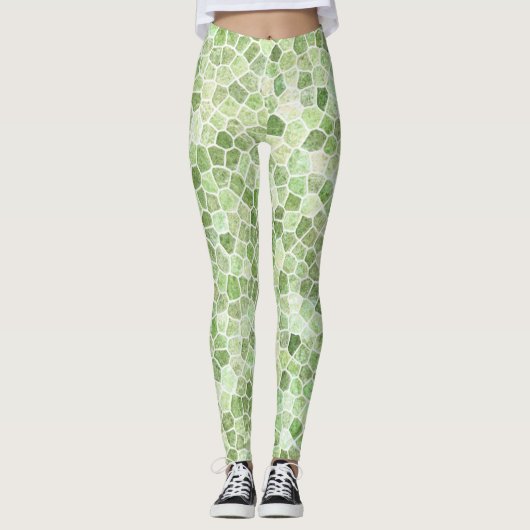 Bleek groen gebundeld patchwork Terrazo Pattern Leggings (Voorkant)