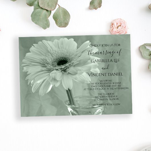 Bleek groen getinte Daisy Wedding Kaart