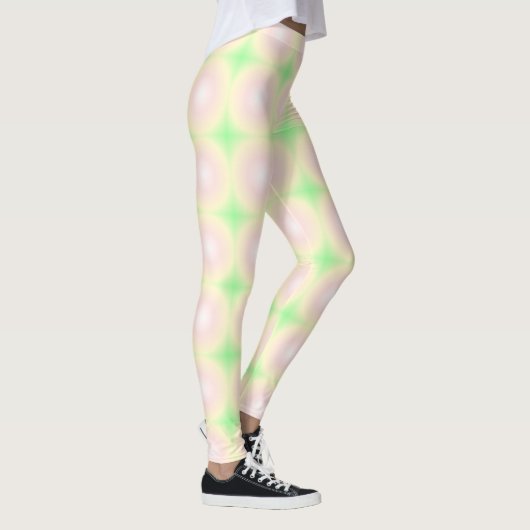 Bleek Groen Roos Wit 3D Optisch Verlooppatroon Leggings (Rechts)