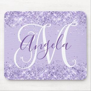 Bleek lavender Glitter Elegant Script Monogram Muismat
