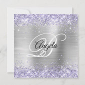 Bleek lavender Glitter Silver Shimmer Folie Monogr Kaart (Achterkant)