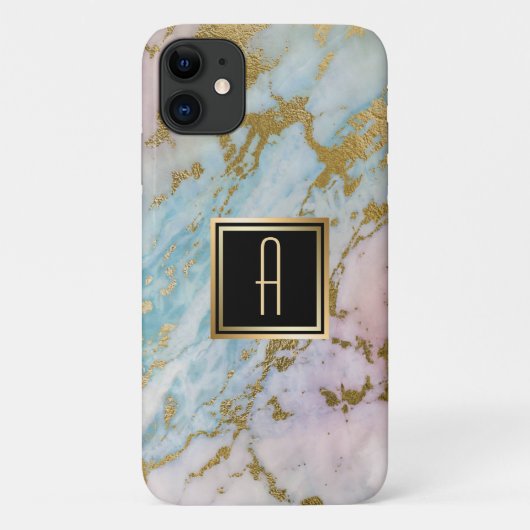 Bleek marmer Gold Turquoise Monogram Case-Mate iPhone Case (Achterkant)