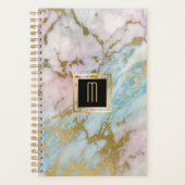 Bleek marmer Gold Turquoise Monogram Planner (Voorkant)