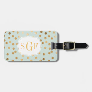 Bleek Mint Blue en Gold Glitter City Stippen Monog Bagagelabel