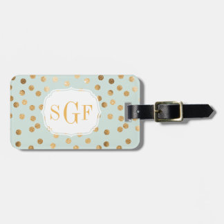 Bleek Mint Blue en Gold Glitter City Stippen Monog Bagagelabel