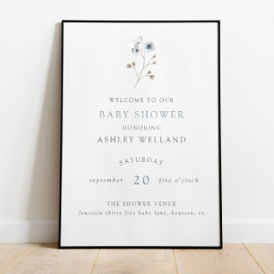 Bleek modern Simple Floral Baby shower Welkom Sign Poster