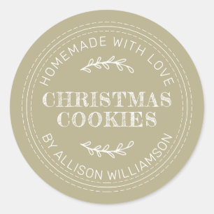 Bleek Olijfgroene Thuisgemaakte Kerstkoekjes Ronde Sticker