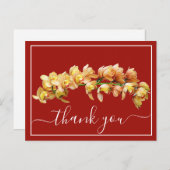 Bleek Oranje Gele Orchidee Rode Achtergrond Bedank Briefkaart (Voorkant / Achterkant)