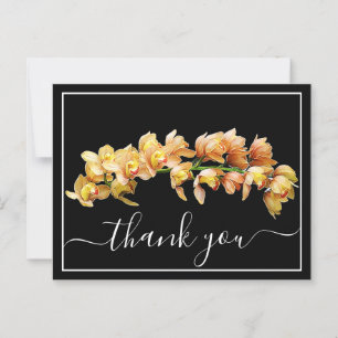 Bleek Oranje Gele Orchidee Zwarte Achtergrond Dank Briefkaart
