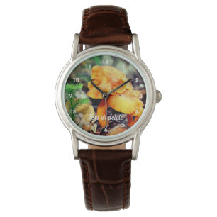 Bleek Oranje wilde paddenstoelen gepersonaliseerd Horloge