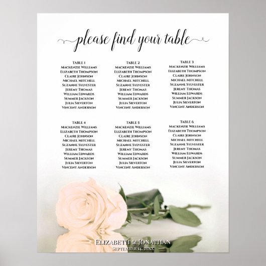 Bleek Peach Roos 6 Table Wedding Seating Chart Poster (Voorkant)