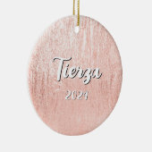 Bleek Roos Gold Glam Textuur Gepersonaliseerd Keramisch Ornament (Rechts)