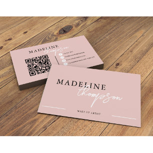 Bleek Roze Beige Kalligrafie Script QR-code Visitekaartje