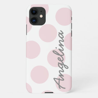 Bleek roze Big Polka Dot Pattern gepersonaliseerd iPhone 11 Hoesje