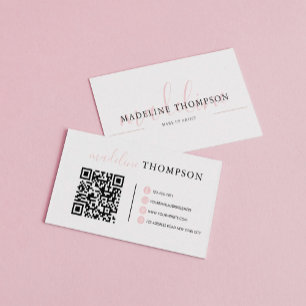 Bleek Roze Calligrafiescript QR code Visitekaartje