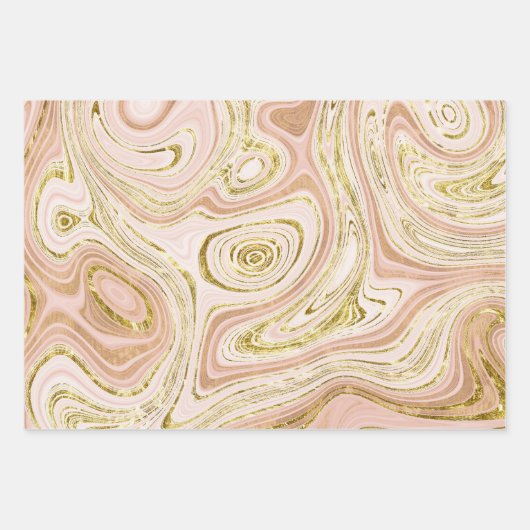 Bleek roze en gouden marmeren look inpakpapier vel (Voorkant 3)