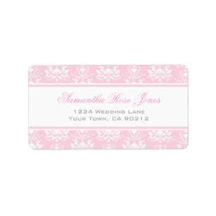 Bleek Roze en Wit Damask Elegant Adres Etiket
