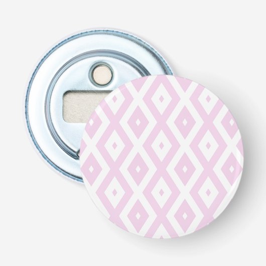 Bleek roze en wit diamantpatroon button flesopener (Voorkant)