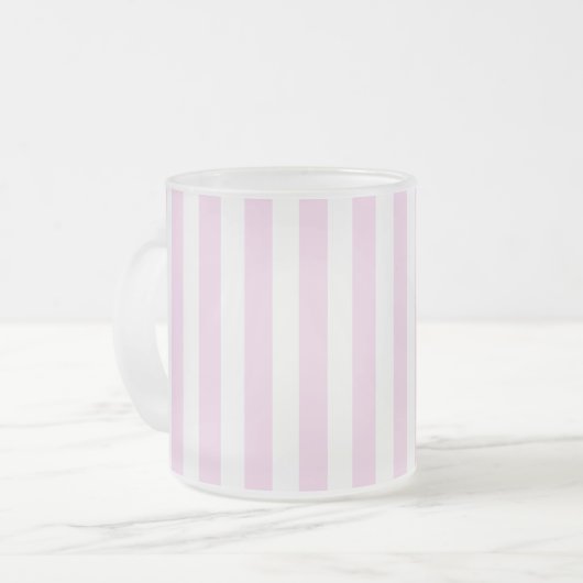 Bleek roze en witte snoepjes strepen matglas koffiemok (Voorkant links)