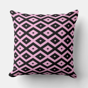 Bleek roze en zwart diamantpatroon kussen