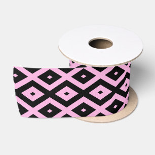 Bleek roze en zwart diamantpatroon lint