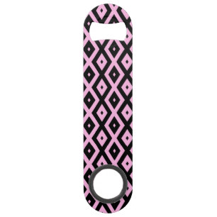 Bleek roze en zwart diamantpatroon speed flessenopener