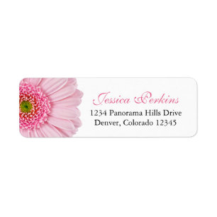 Bleek Roze Gerbera Daisy Bruiloft Retouradres Etiket