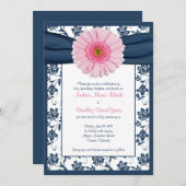 Bleek-roze Gerbera marine - uitnodiging tot huweli (Voorkant / Achterkant)