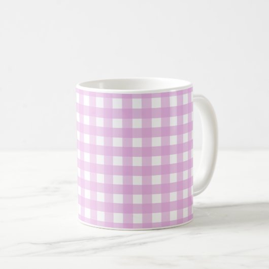 Bleek roze gingham koffiemok (Voorkant rechts)