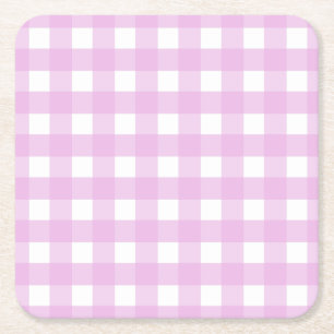 Bleek roze gingham vierkante kartonnen onderzetter