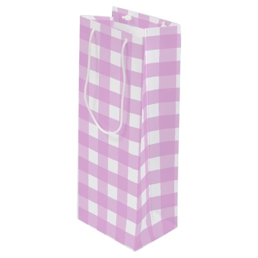 Bleek roze gingham wijn cadeautas (Voorkant Gekanteld)