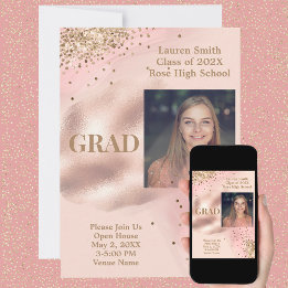 Bleek Roze Gold Glitter Foto Afstuderen Kaart