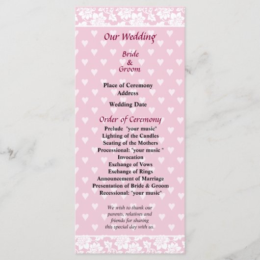 Bleek-roze-hartsweddenschap Programma (Voorkant)