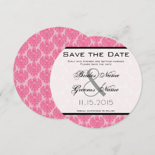 Bleek Roze Hot Pink Damast Trouw Save the Date Kaart