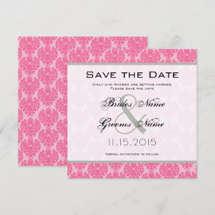 Bleek Roze Hot Pink Damast Trouw Save the Date Kaart