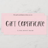 Bleek roze met handschrift Lettertype | Cadeaubon (Voorkant / Achterkant)