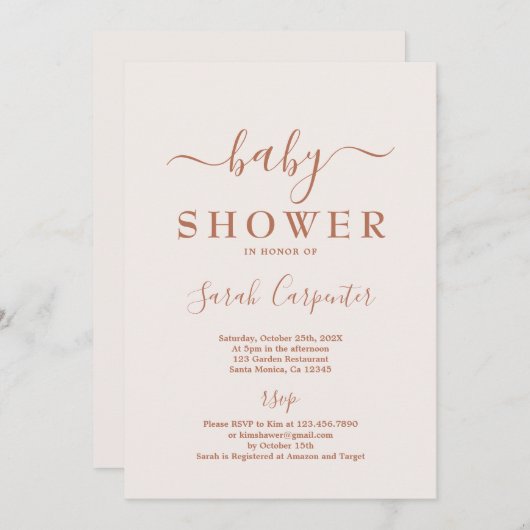 Bleek - roze minimale uitnodiging tot het Baby sho (Voorkant / Achterkant)