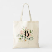 Bleek roze rozen bouquet aangepast monogram tote bag (Achterkant)