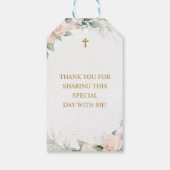 Bleek roze Waterverf Flowers First Holy Communion Cadeaulabel (Achterkant)