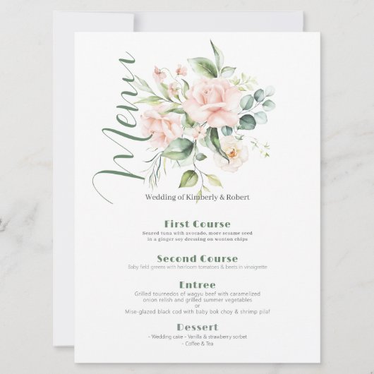 Bleek Roze Waterverven Rozen Bouquet Kaart (Voorkant)