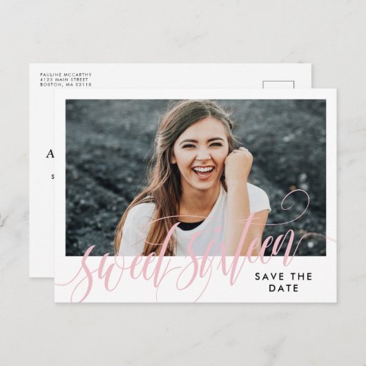 Bleek Roze Zachte Zestien sparen de Datum Briefkaart (Voorkant / Achterkant)