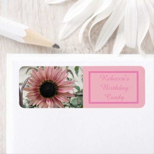 Bleek Roze zonnebloem Etiket op Eigen Voedsel (Insitu)