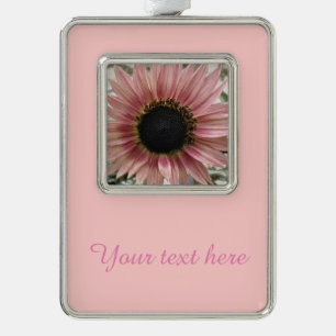 Bleek roze zonnebloem, speciaal gepersonaliseerd verzilverd kader ornament