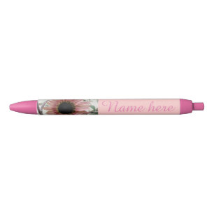 Bleek roze zonnebloem, speciaal gepersonaliseerd zwarte inkt pen