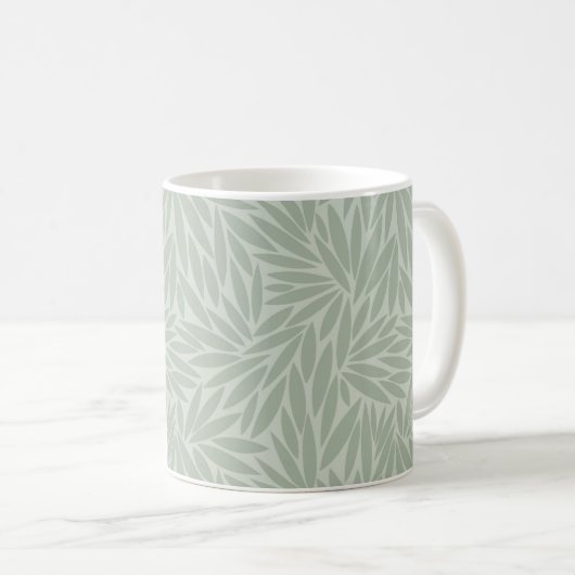 Bleek Sage Green Leaf Pattern Koffiemok (Voorkant rechts)