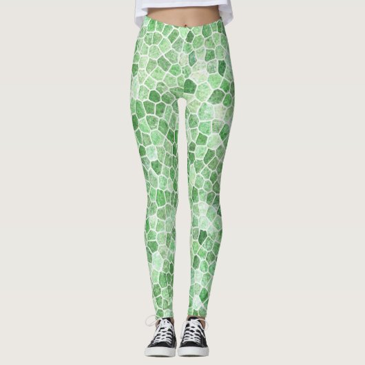 Bleek smaragd en pistache geplaveide patchwork leggings (Voorkant)