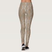 Bleek Taupe Damask Filigree Scroll "Burnout Kijk" Leggings (Achterkant)