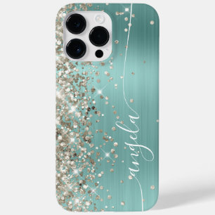 Bleek Turquoise Platina Glitter Glam Handtekening Case-Mate iPhone 14 Pro Max Hoesje