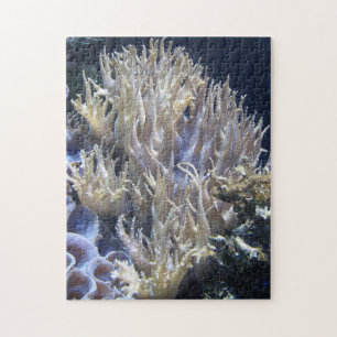 Bleek wit levend koraal in het donkere zeewater legpuzzel